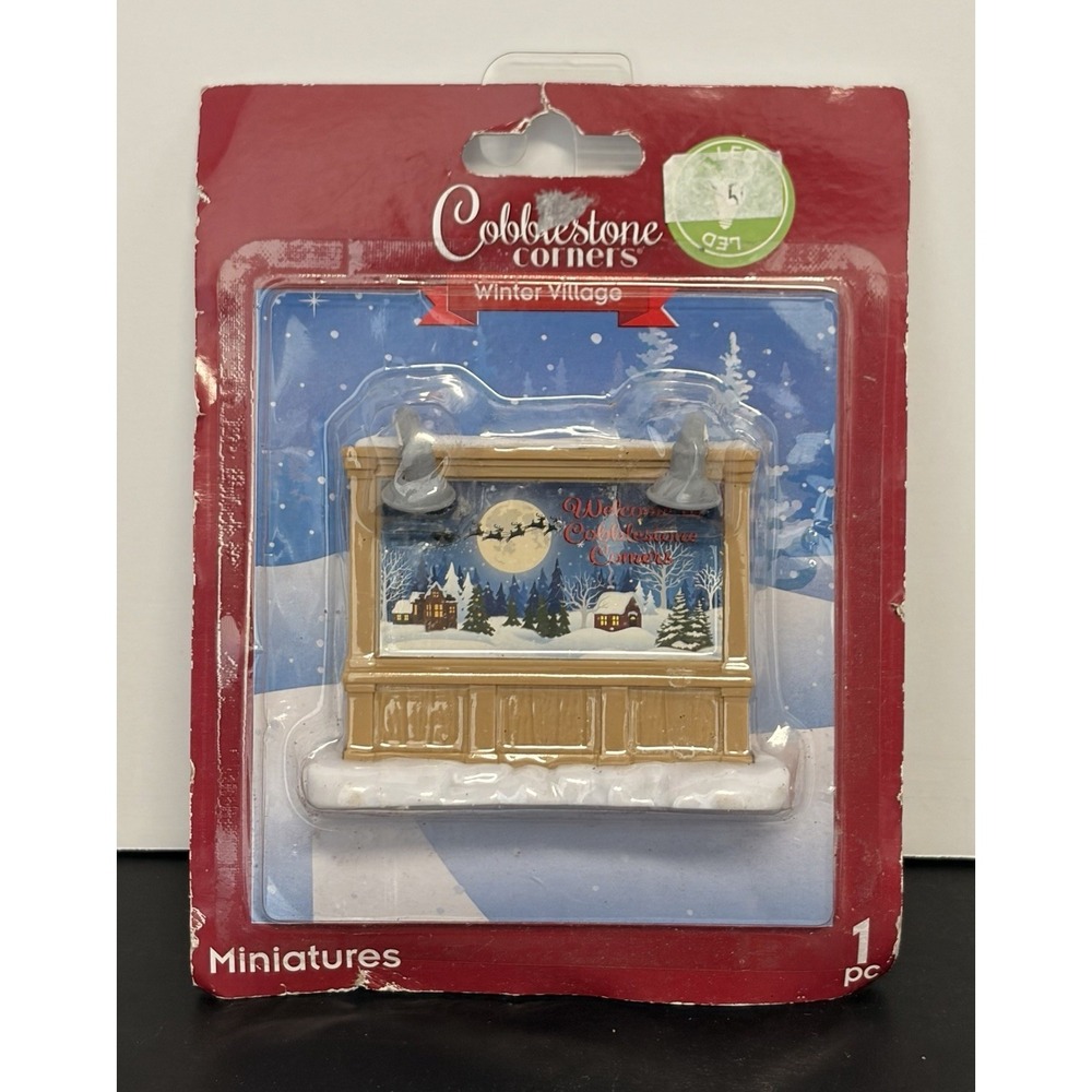 Cobblestone Corners Winter Village LED Billboard Sign Miniature Christmas Decor